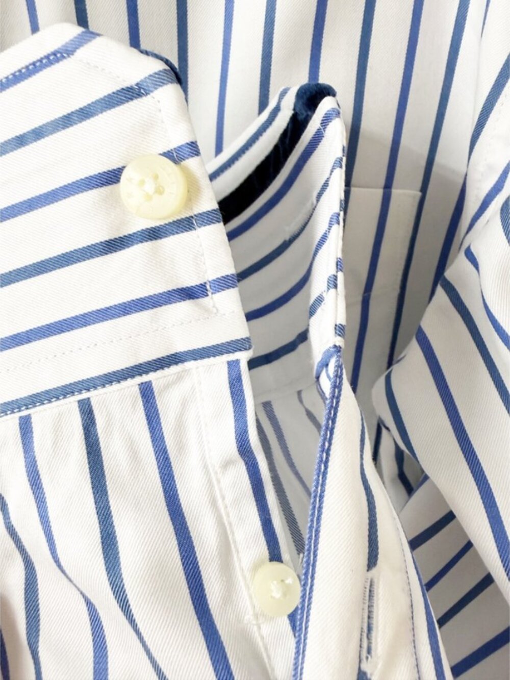 EZRA FITCH MENS Awning Stripe Blue White LS BUTTON FRONT DRESS SHIRT - Picture 7 of 14